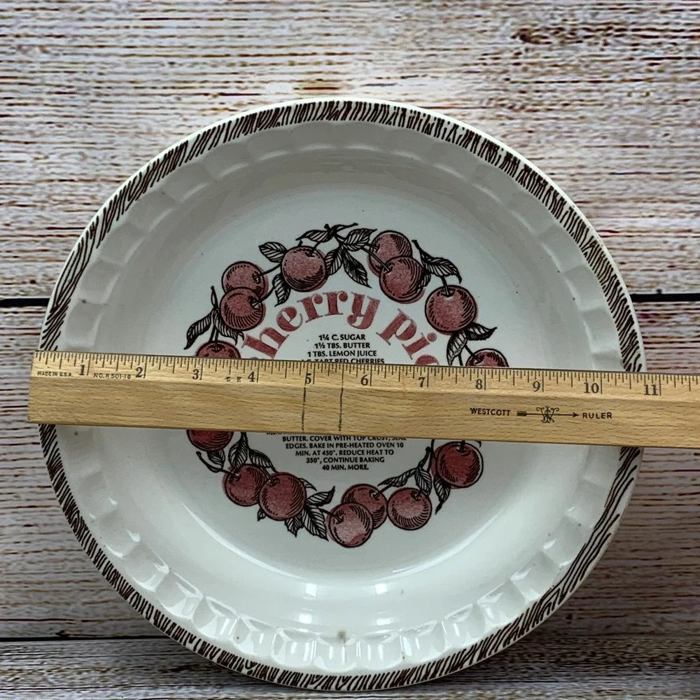 Vintage‎ Cherry Pie Recipe Ceramic Stoneware Pie Plate Dish Made in USA